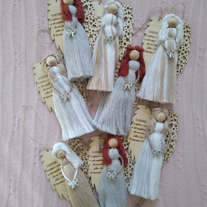 Zawieszka anioł makrama, Anioł komunia,pamiątka chrztu Świętego,