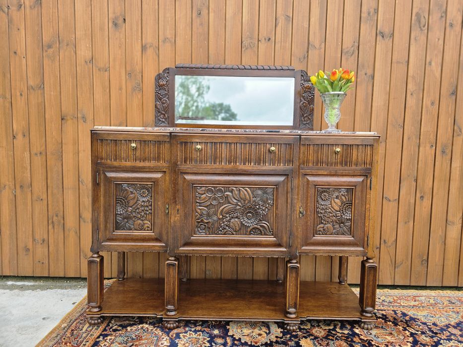 Secesyjna komoda bufet z marmurem i lustrem 160cm #1960 Stylowy Węgrów