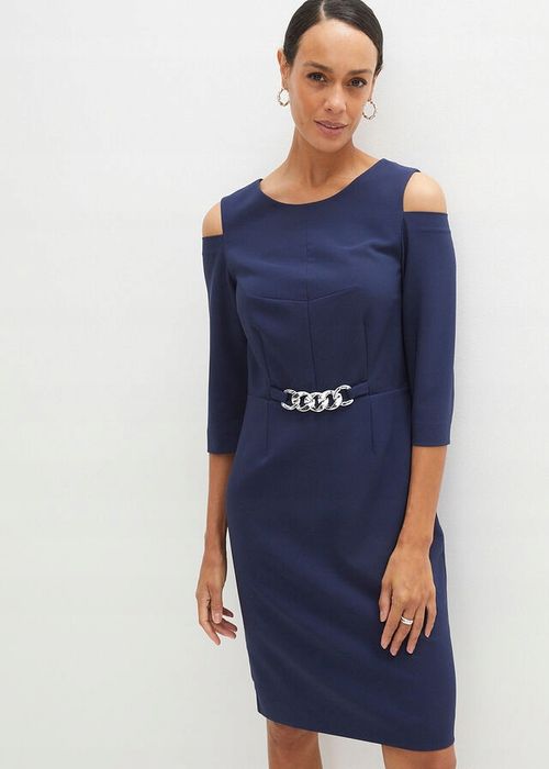 B.P.C granatowa sukienka z dekoracyjnym łańcuszkiem Premium 40.