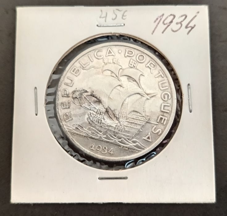 Moeda em prata de 10$00 de  1934 Caravelas