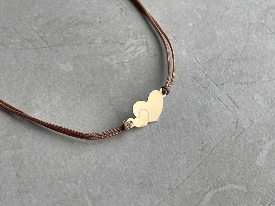 Bransoletka na sznurku złota zawieszka serduszka pr.333