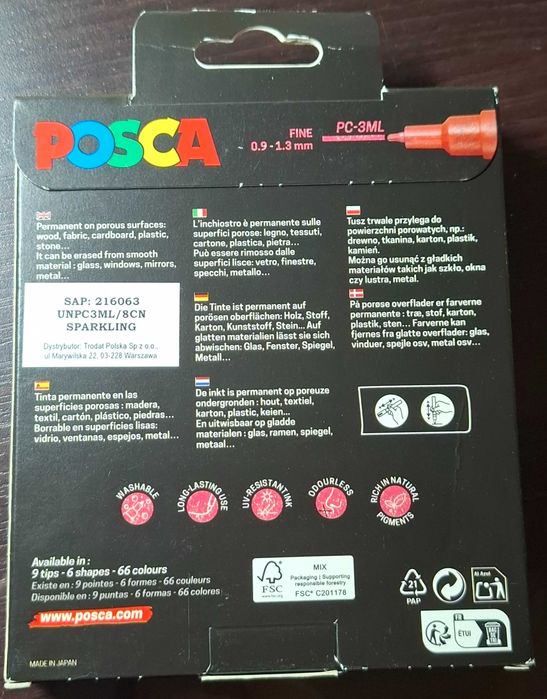 Posca Markery 8 sztuk Kolorowe/brokatowe