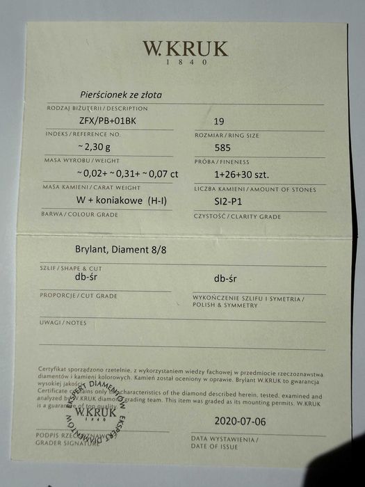 Złoty pierścionek z kolekcji Anna Karenina od KRUK.