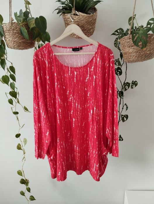 Bluzka z bawełny i wiskozy, czerwona, z kieszeniami, tunika, plus size