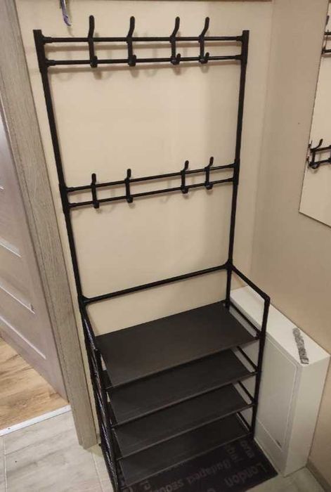 wieszak stojący metalowy czarny loft stojak na ubrania i buty