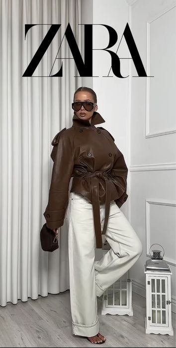Куртка косуха тренч шкіра Zara M