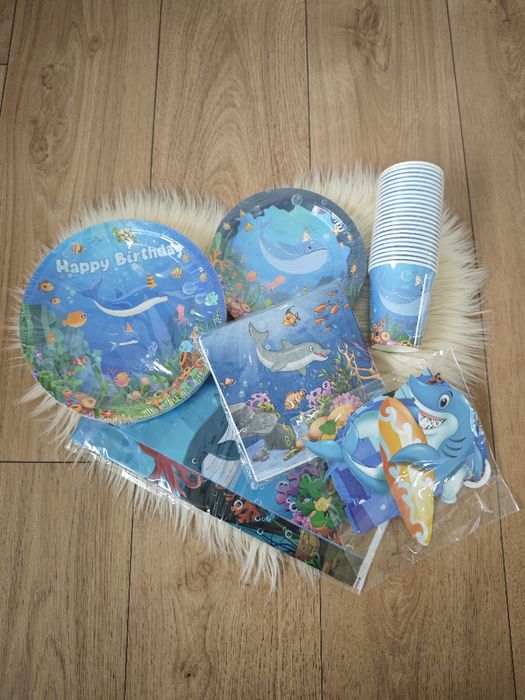 Zestaw urodzinowy ocean / morski dla dzieci – talerzyki, kubeczki, serwetki, dekoracje
