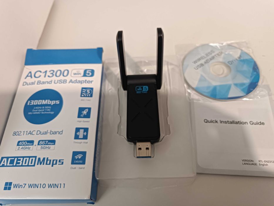 Bezprzewodowy adapter WiFi Dongle do komputera PC, 1300 Mb/s