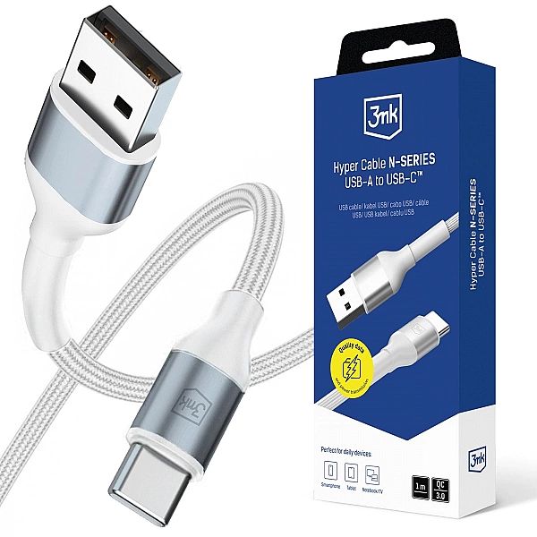 Kabel 3mk Hyper Cable N-SERIES USB-A / USB-C 1m 9V/2A 18W / biały