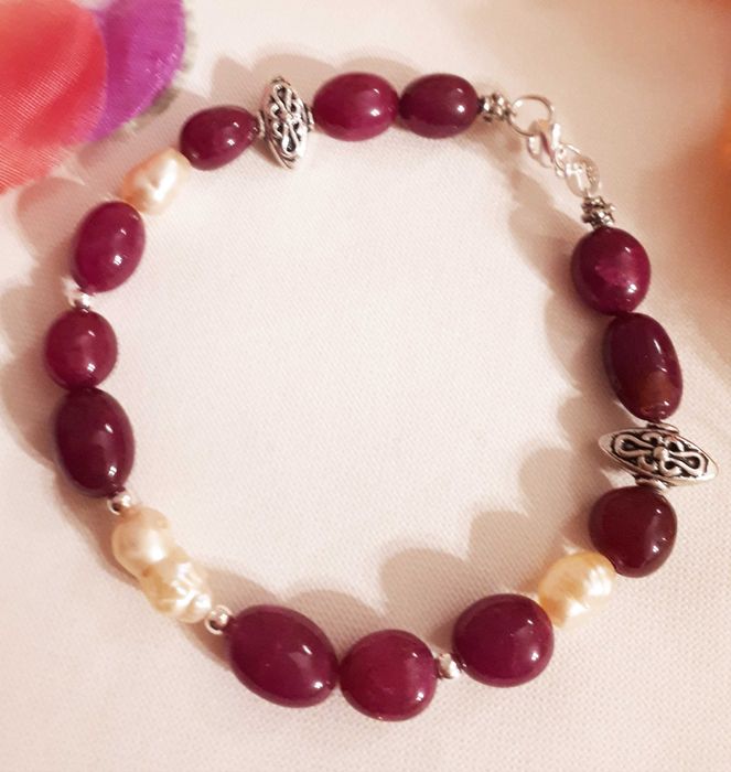 Bransoletka perły i rubiny- czakry Prezent Gwiazdka