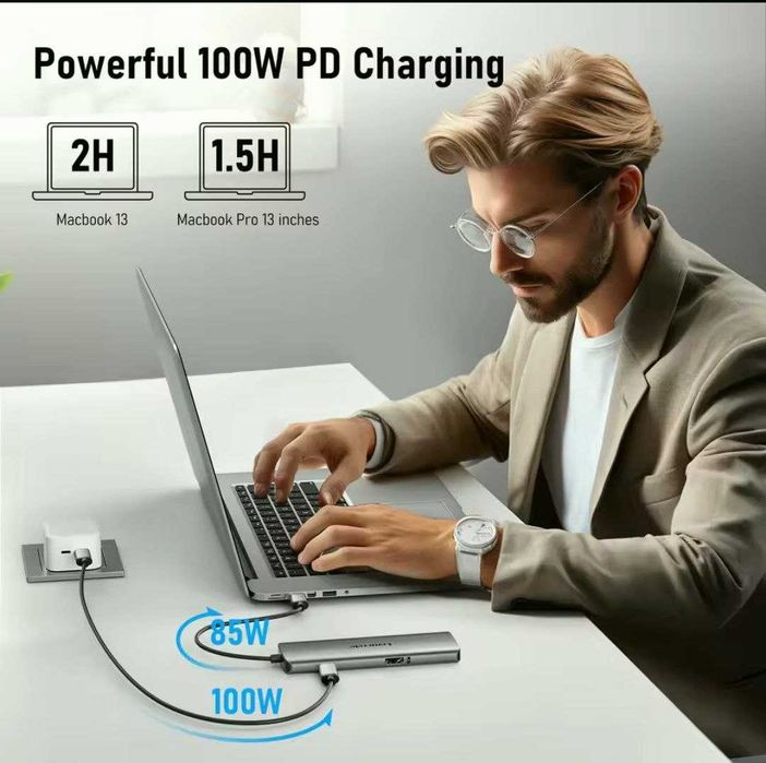 Универсальный USB-C хаб для Mac и ПК с 4K HDMI и быстрой зарядкой 100W