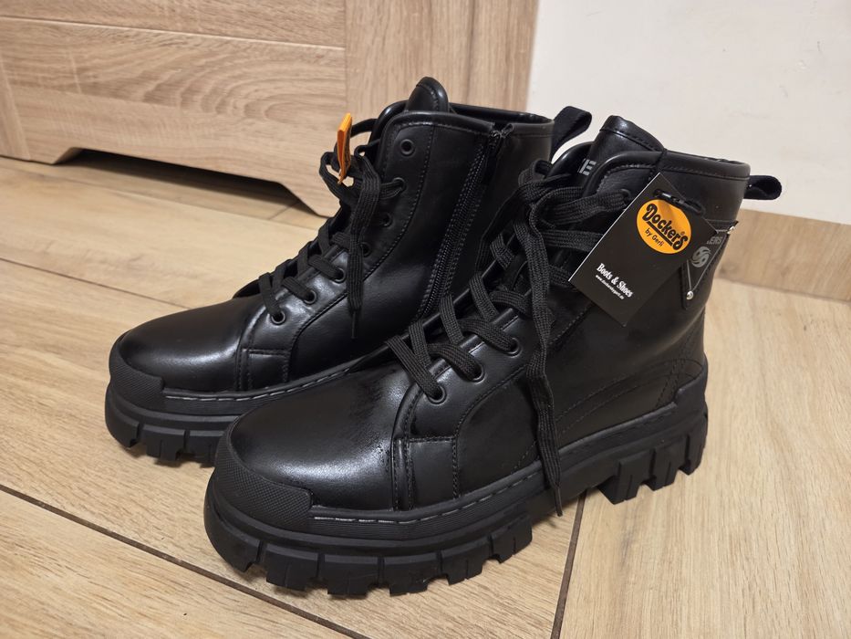 Damskie czarne skórzane botki trapery Dockers by Gerli styl wygoda