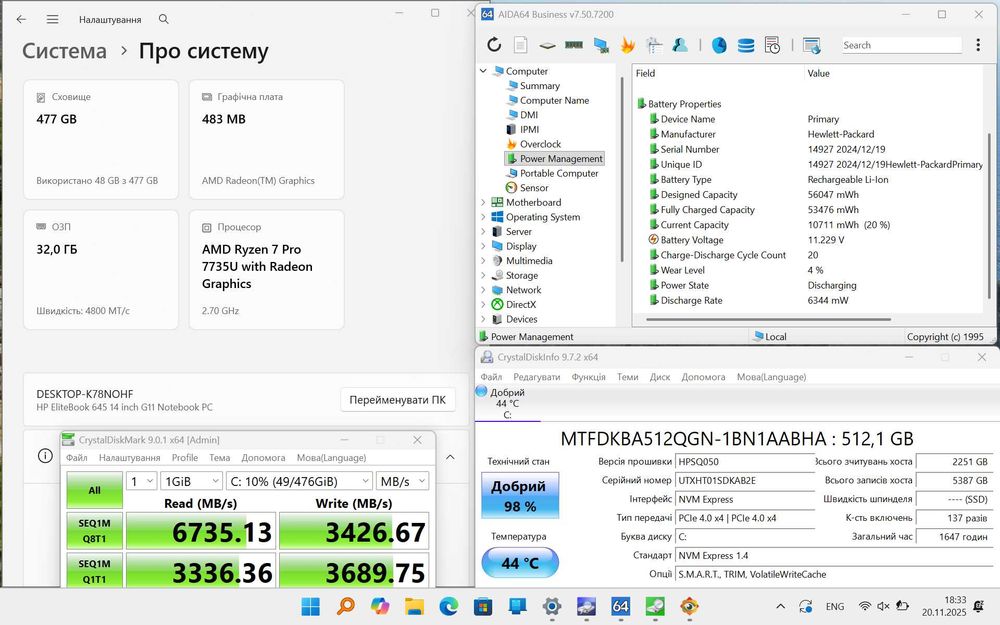 HP Elite 14 G11 Ryzen 7 7735 16+ ddr5 Rdeon 680 512 Bat 9ч Гар 2г 2025