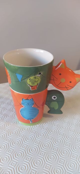 Conjunto 2 Canecas Gato e Peixe Gato Preto