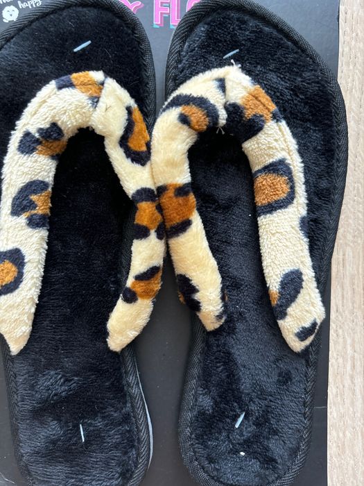 Klapki damskie Japonki welur z motywem panterki