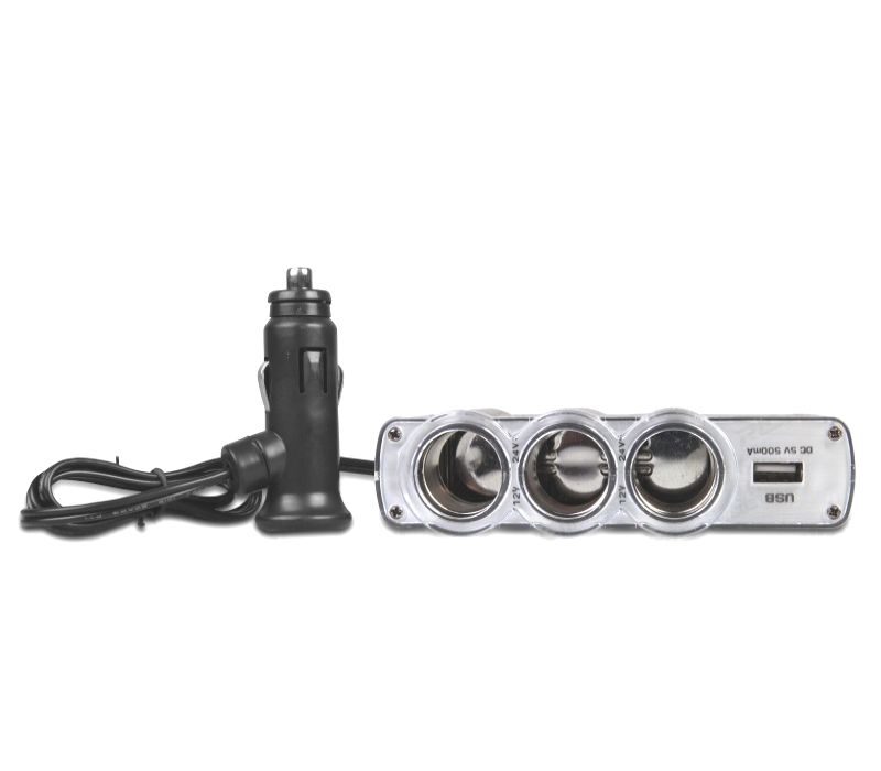 ADAPTADOR DE ISQUEIRO DE CARRO 12V COM 3 ENTRADAS + USB