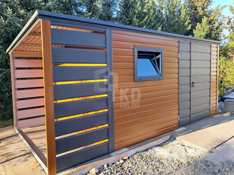 Schowek domek ogrodowy 4x2,5m + wiata 1m brama  okno dach TKD390