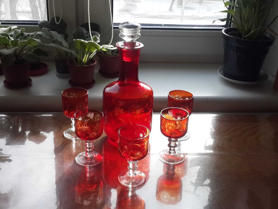 Графин рюмки для коньяка \ рубиновое стекло красный хрусталь