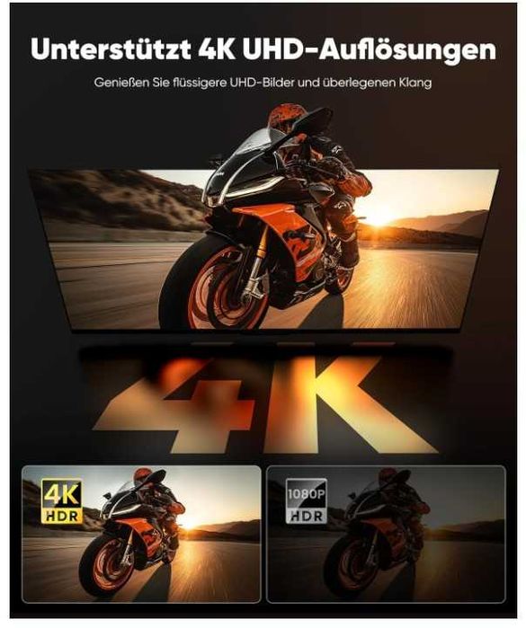 Kabel DisplayPort na Hdmi 1.8m 4K w oplocie Snowkids