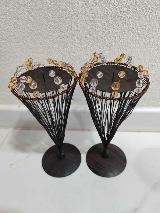 5 porta velas em metal para velas grandes e decoração em vidro