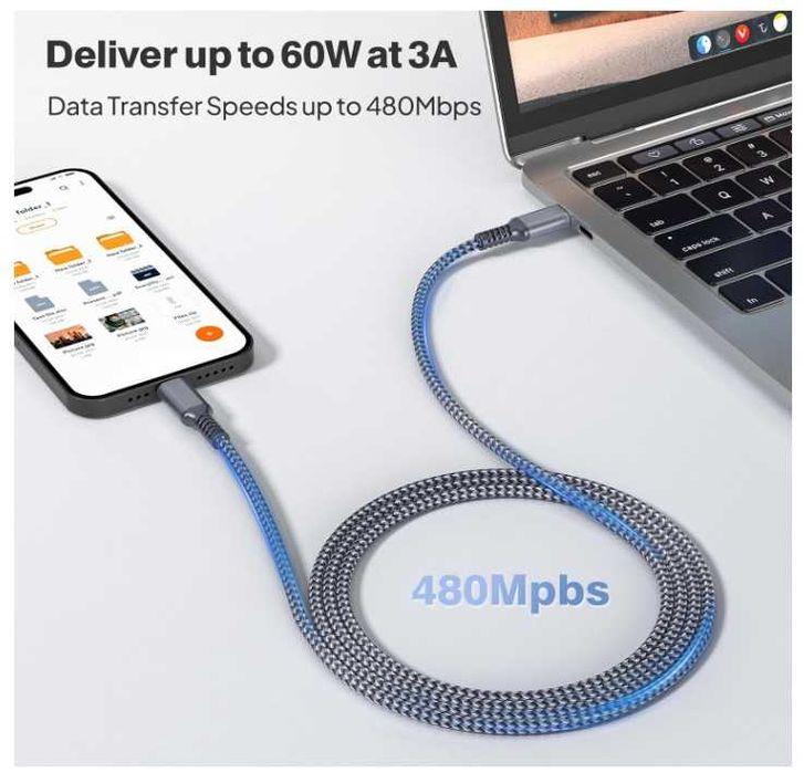 Kabel USB C do USB C w oplocie 3 sztuki 1/2/3m szary Elebase