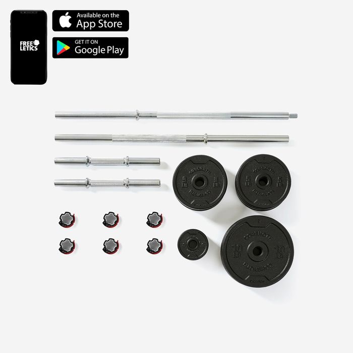 Conjunto de halteres de musculação 50 kg disco ferro fundido em parte