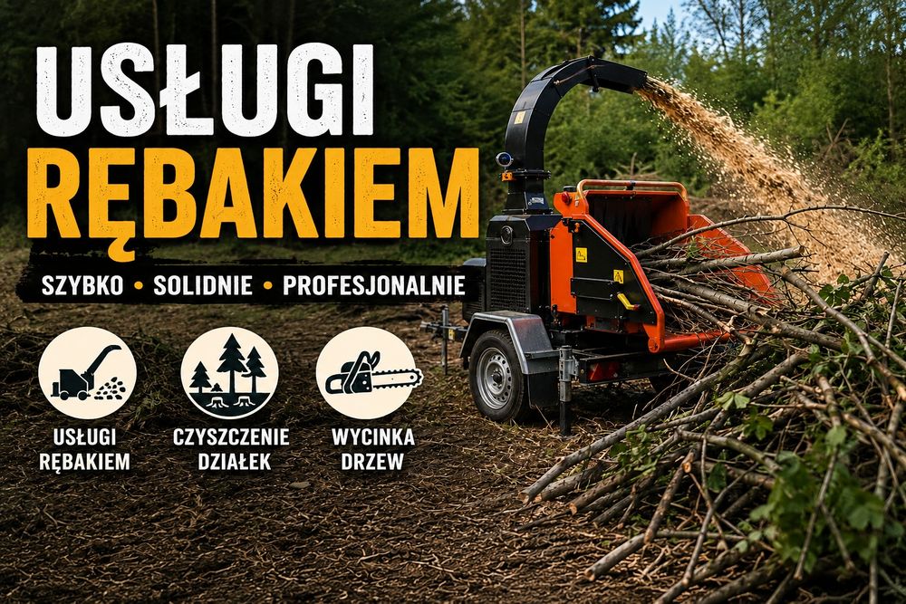 Rozdrabnianie gałęzi  Usługi rębakiem Wycinka drzew
