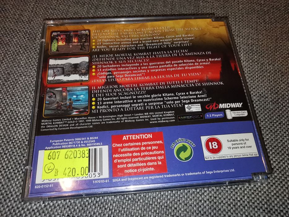 Mortal Kombat Gold DREAMCAST SEGA gra ANG (stan BDB+) sklep rzadkość