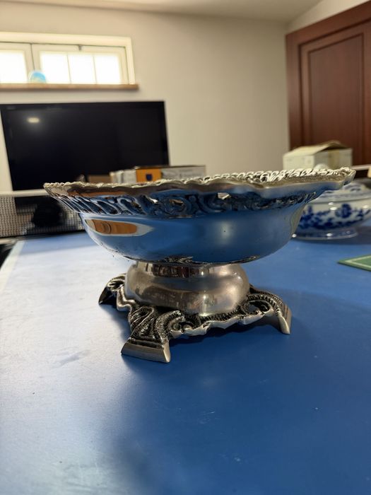 Taça de fruta vintage em estanho – anos 50
