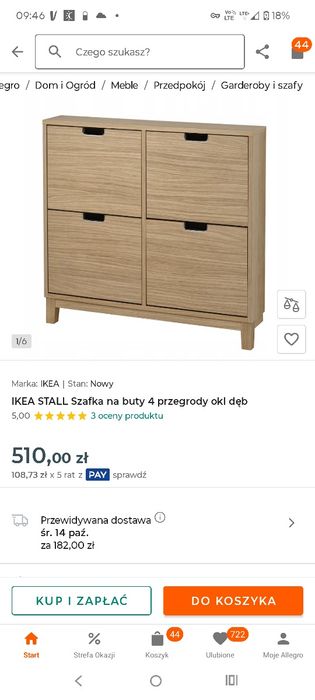 IKEA STALL Szafka na buty 4 przegrody okl dęb