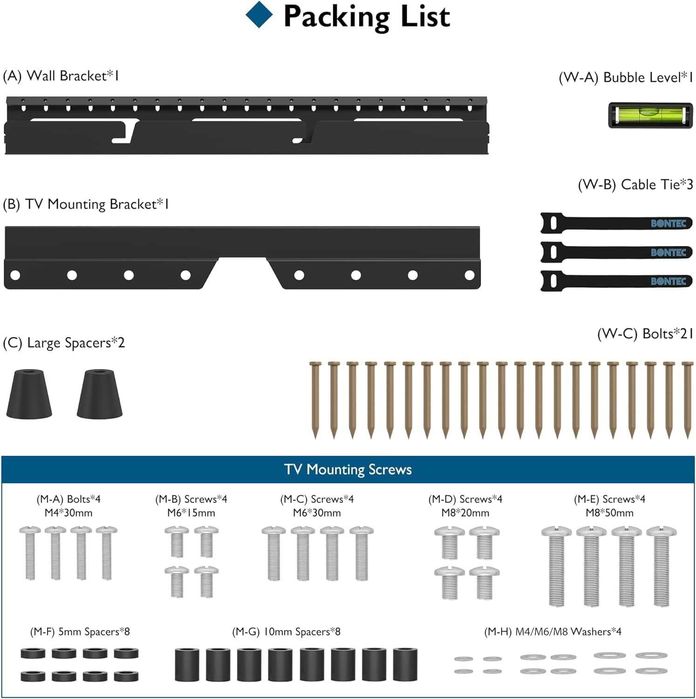 BONTEC Ultra Slim Uchwyt Ścienny do TV 26-55 Cali, Max VESA 400x400