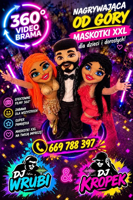 Żywa maskotka,Maskotki XXL tancerka tancerz Fotobudka 360