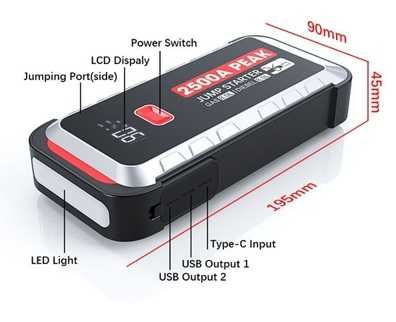 Пускозарядний пристрій Бустер для авто JCTST B01 25800mAh, 2500A