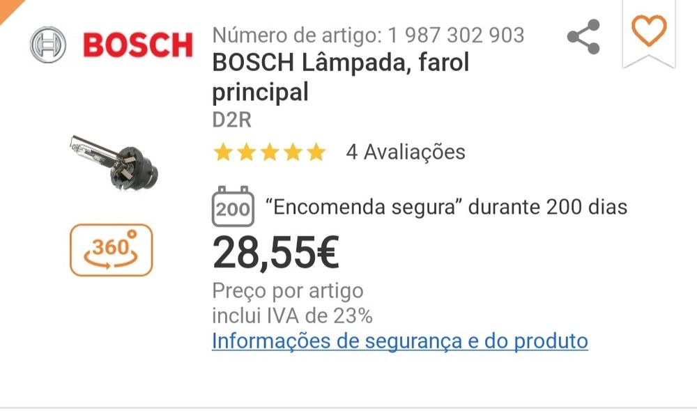 Lâmpada Xenon Bosch