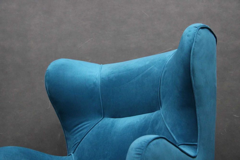 Fotel tapicerowany Uszak Moli błękitny drewniany BGM24.pl B 6318 -24%