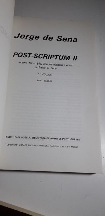 Post-Scriptum II - Jorge de Sena (Volumes I e II)