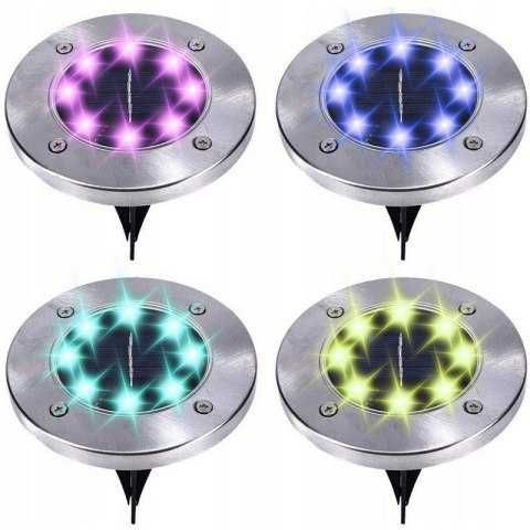 Lampki ogrodowe solarne dysk rgb 8 led