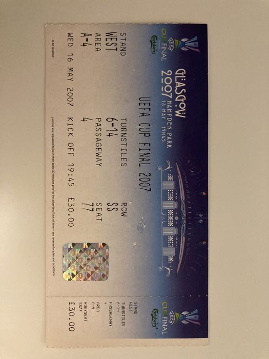 Bilhete Final Taça UEFA