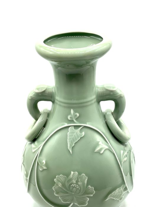 VASO ESTILO MING DE DUAS ALÇAS CELEDON DE PORCELANA CHINESA