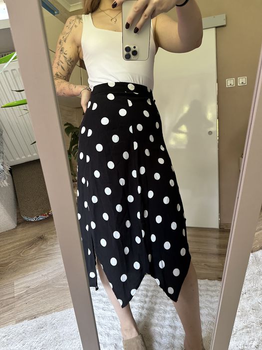 spodnica midi w grochy asymetryczna