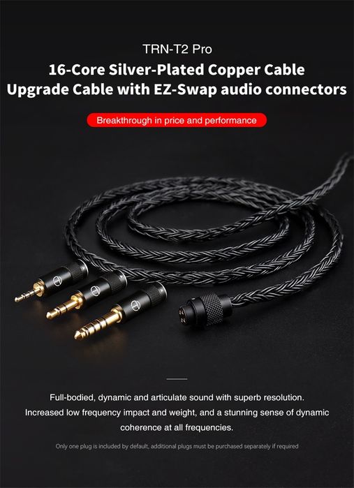 Модульный посеребренный 16 жильный кабель для наушников TRN T2 Pro