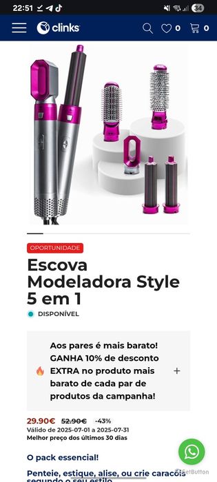 Escova de esticar e encaracolar cabelo FRILLA