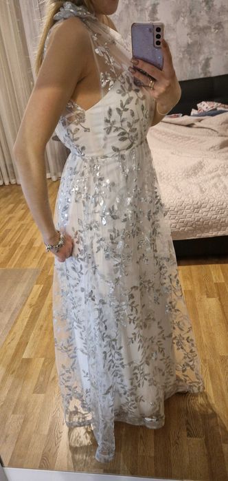 Suknia na 1 ramię z kwiatem