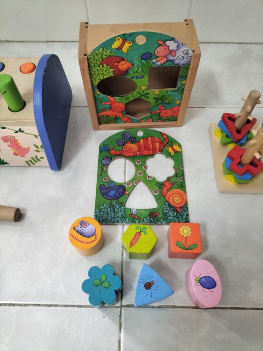 Conjunto 3 brinquedos educativos em madeira