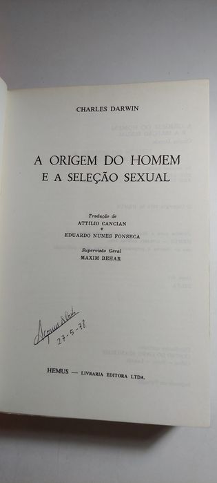 A Origem do Homem e a Seleção Sexual - Charles Darwin (1976)