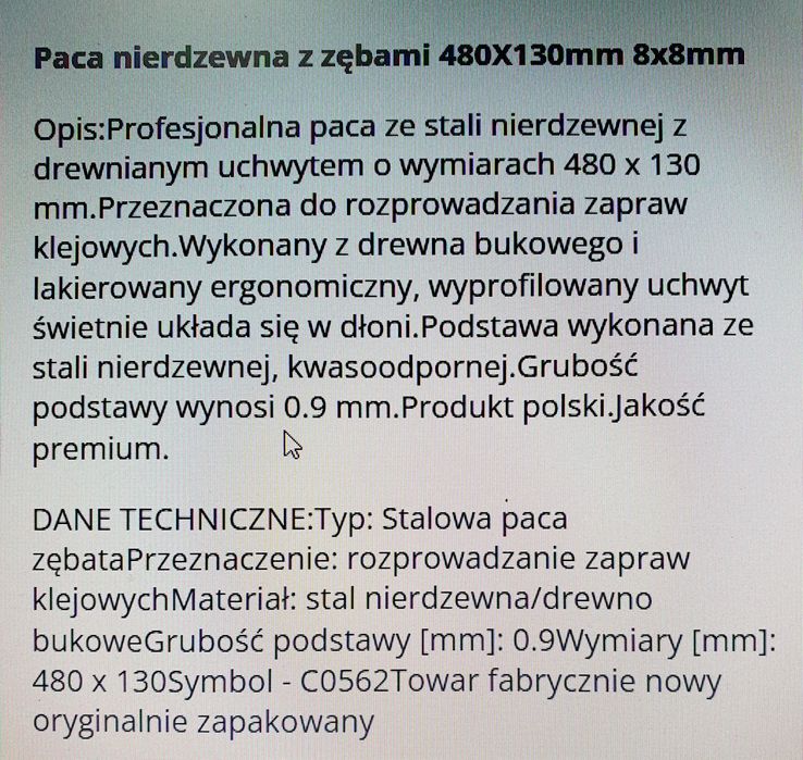 Paca nierdzewna 480 mm zębata 8x8 mm