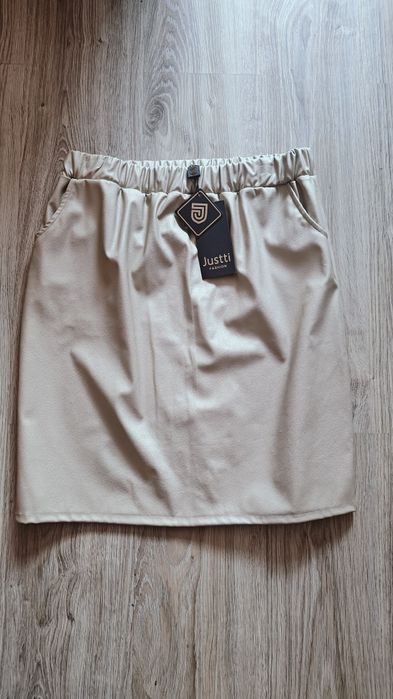 Złota nowa spódnica damska midi eko skóra L/XL