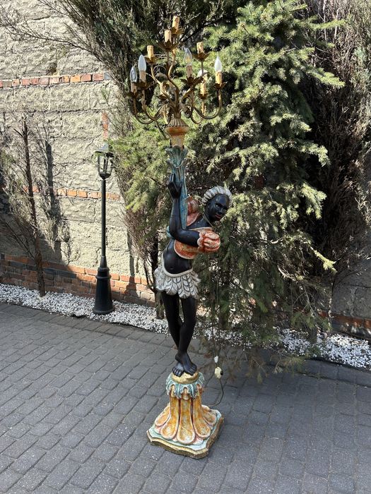 Unikatowa Stylowa Lampa Stojąca z Figurą w Stylu Weneckim Uniakt Barok Ludwik Stan BDB