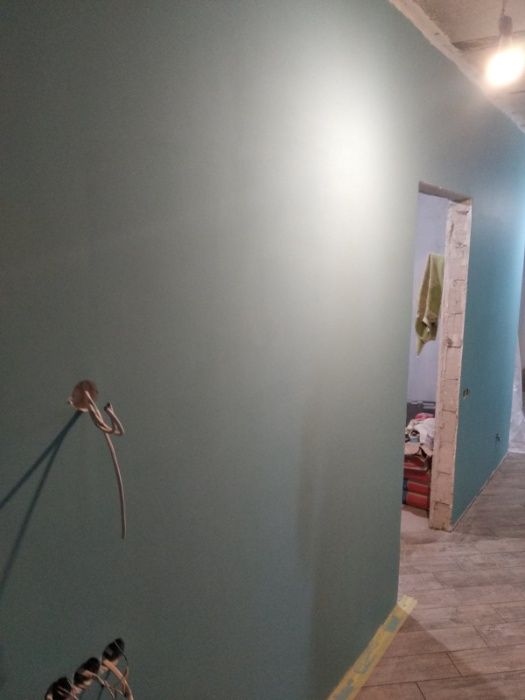 Монтаж гипсокартона. Шпаклевка стен под покраску, обои. Покраска. Обои