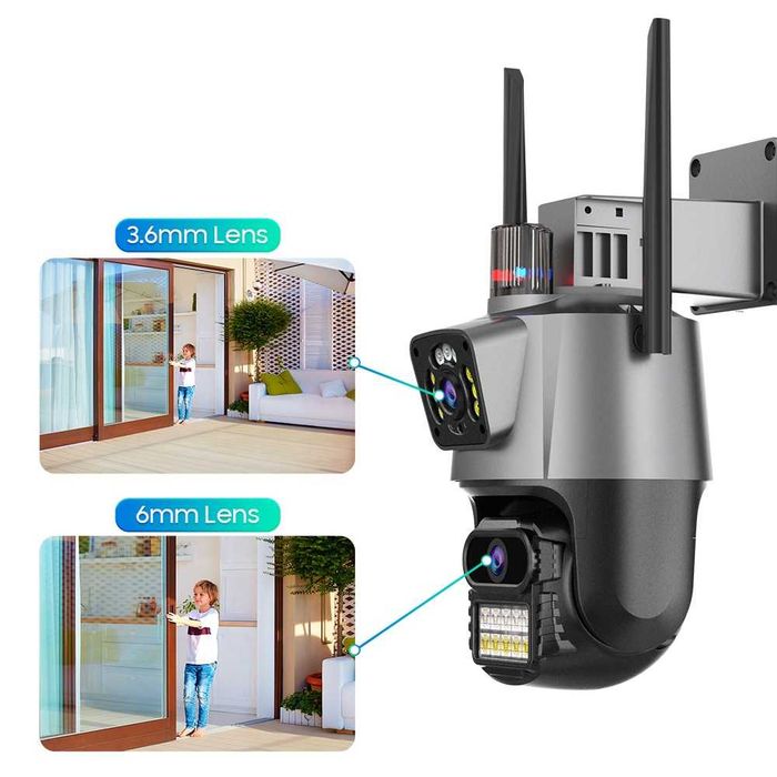 Kamera IP 8MP Dual Lens 2 obiektywy ULTRAHD WIFI PTZ  MONITORING ‼️ podgląd na telefonie na Działkę na Budowę ‼️